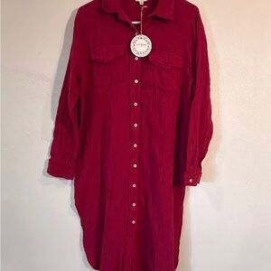 Umgee Red Long Sleeve Shirt Dress